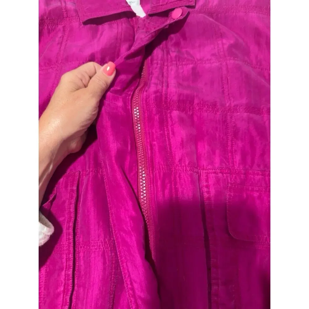 Vintage Bocoo 100% Silk Fuchsia Pink Quilted Bomber Jacket Size M Y2K